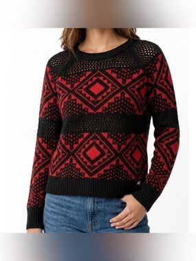 American Eagle Outfitters Black and Red Patterned Sweater